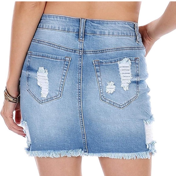 Wax Women's  Casual Distressed A-Line Denim Short Skirt-large - Picture 2 of 13